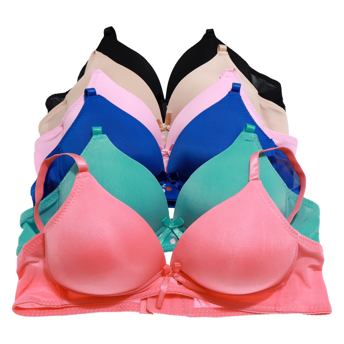 Wire-free Lightly Padded A-Cup Bras with Cherry Print Detail (6-Pack)