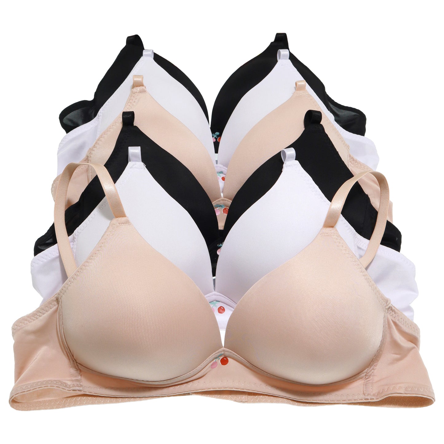 Wire-free Lightly Padded A-Cup Bras with Cherry Print Detail (6-Pack)
