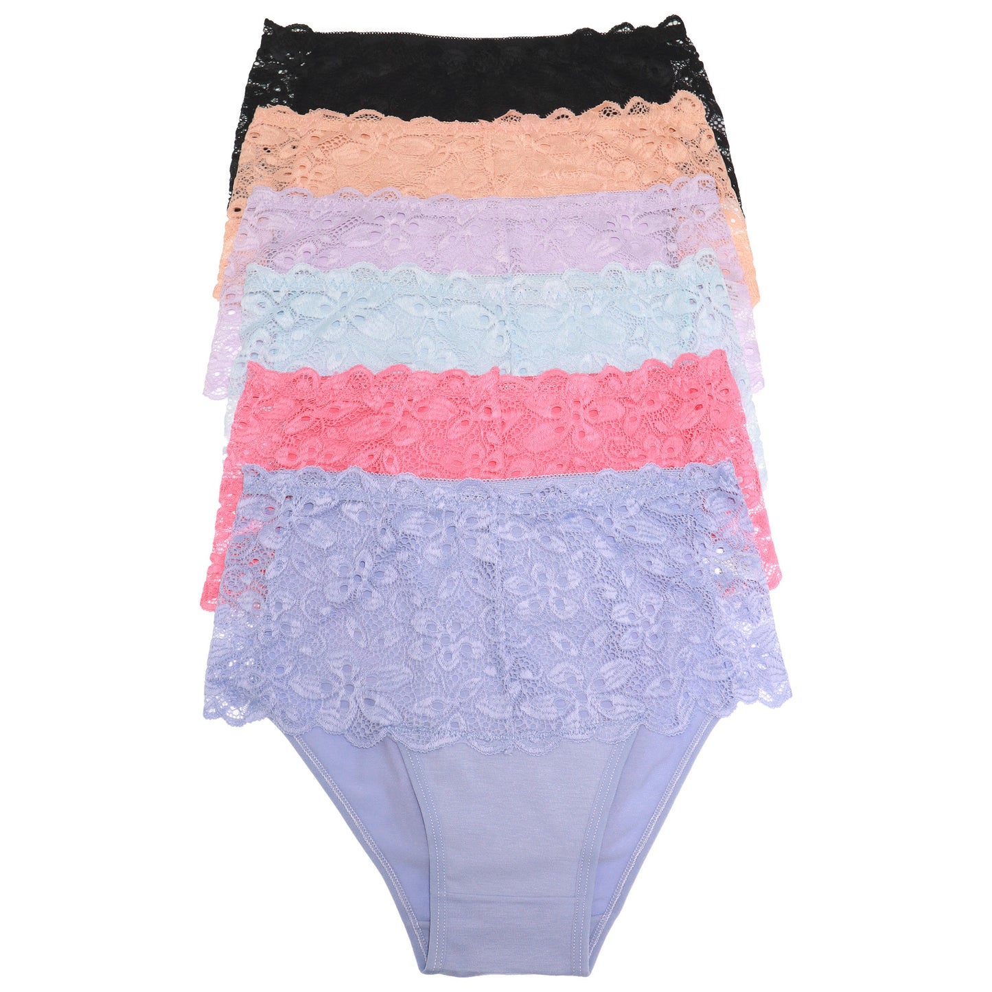 Mid Rise Cotton Brief Panties with Lace Front (6-Pack)