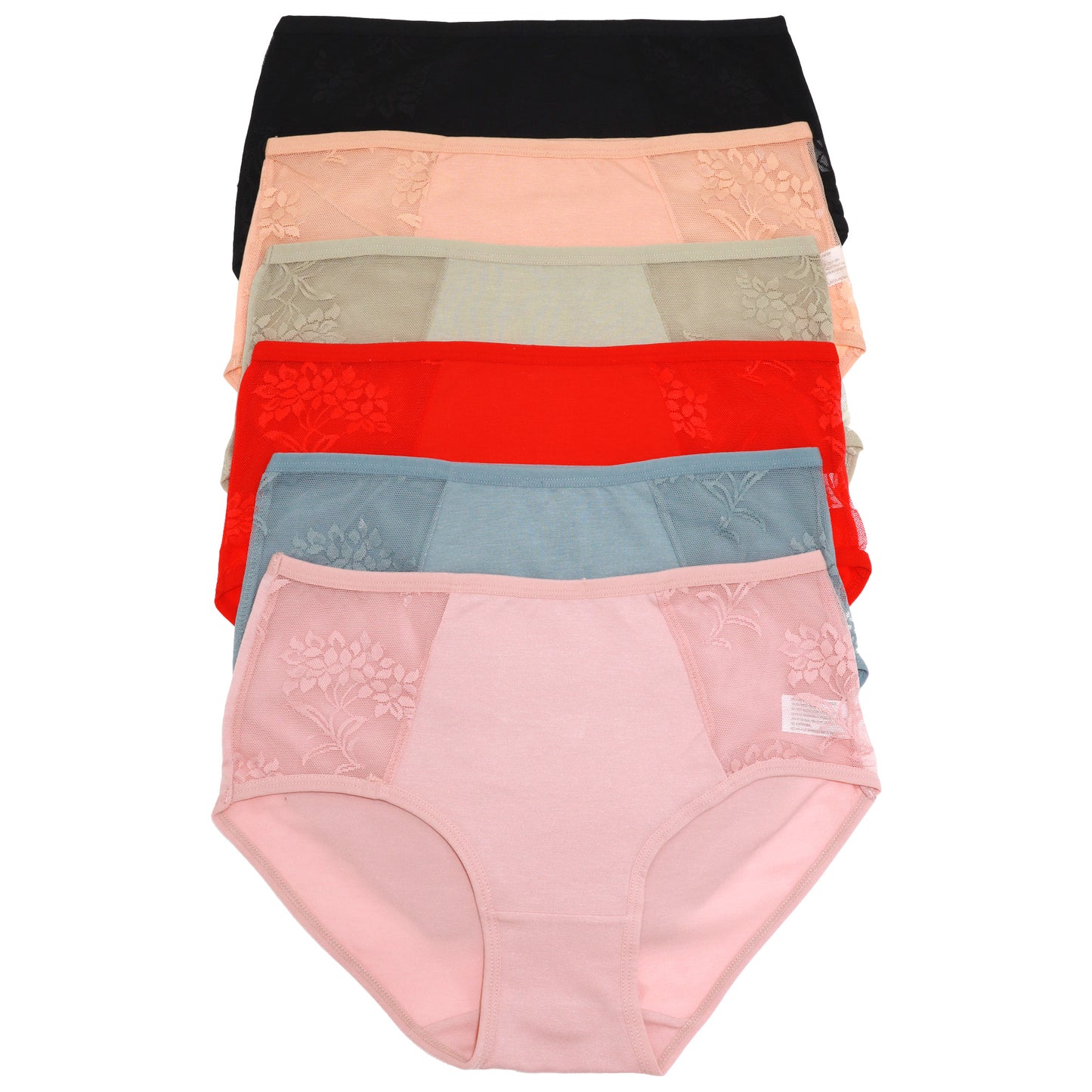 Cotton Hiphugger Panties with Mesh Accent Detail (6-Pack)