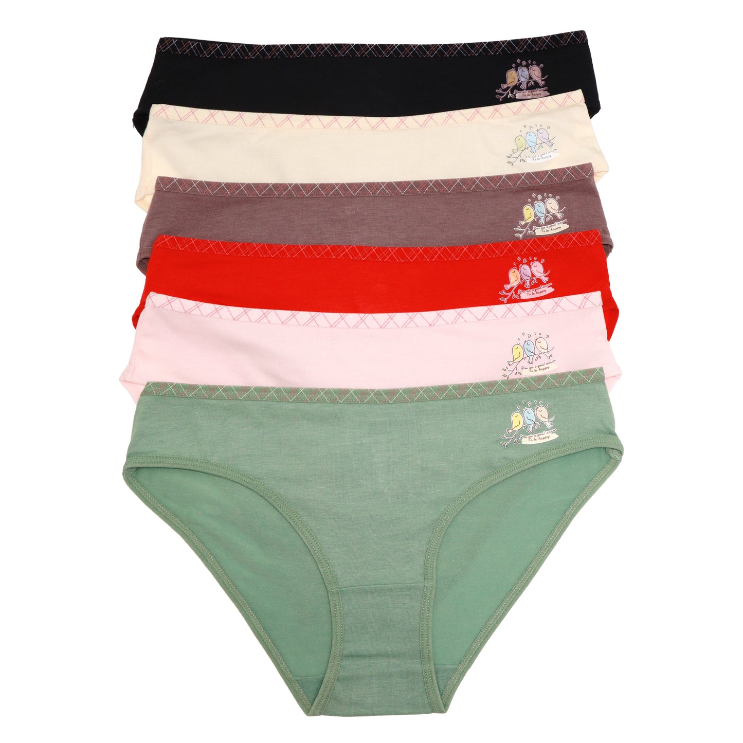 Cotton Bikini Panties with Bird Detail (6-Pack)