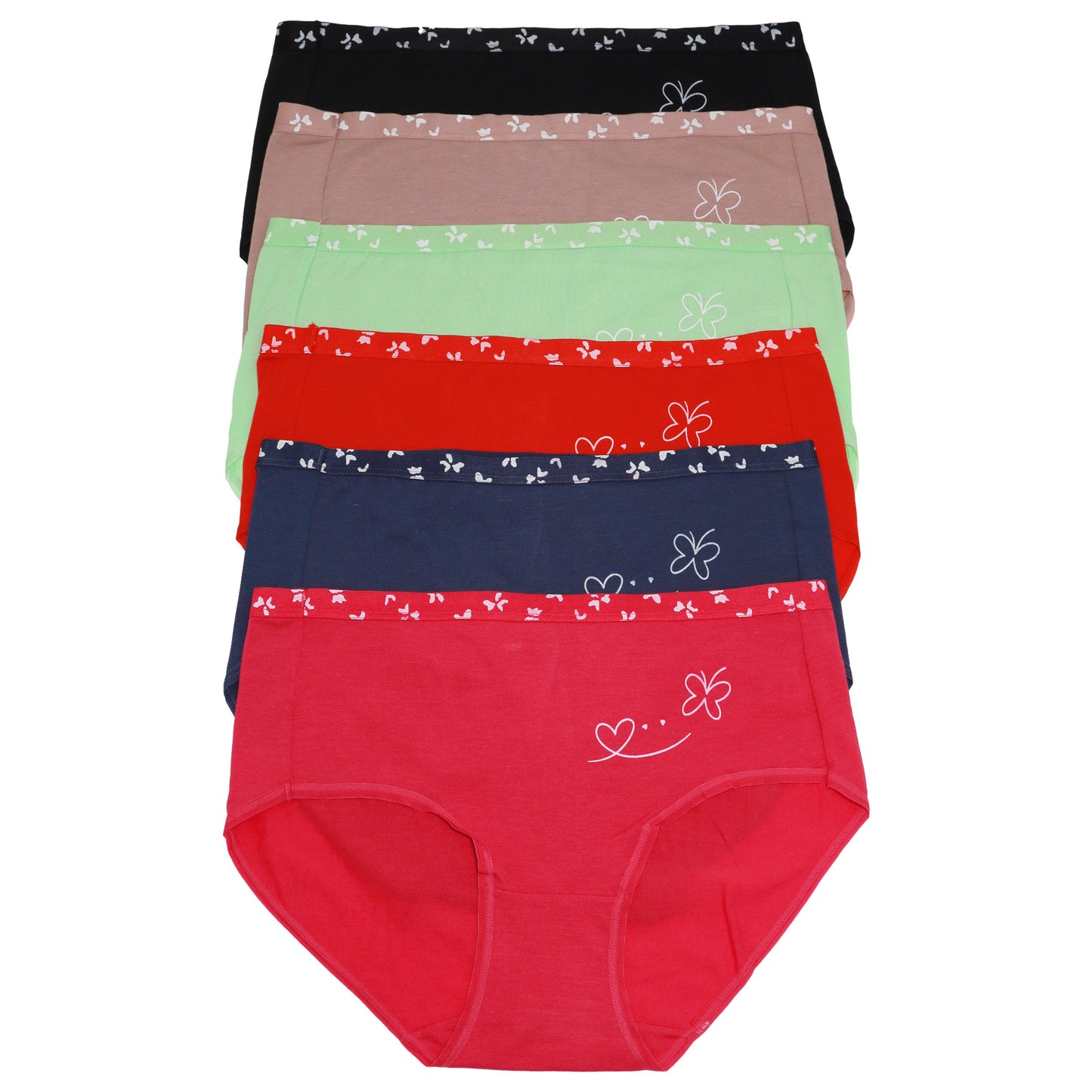 Cotton Hiphugger Panties with Butterfly Detail (6-Pack