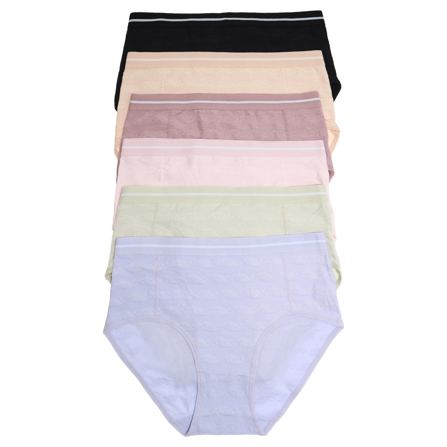 Cotton Mid Rise Brief Panties with Textured Detail (6-Pack)