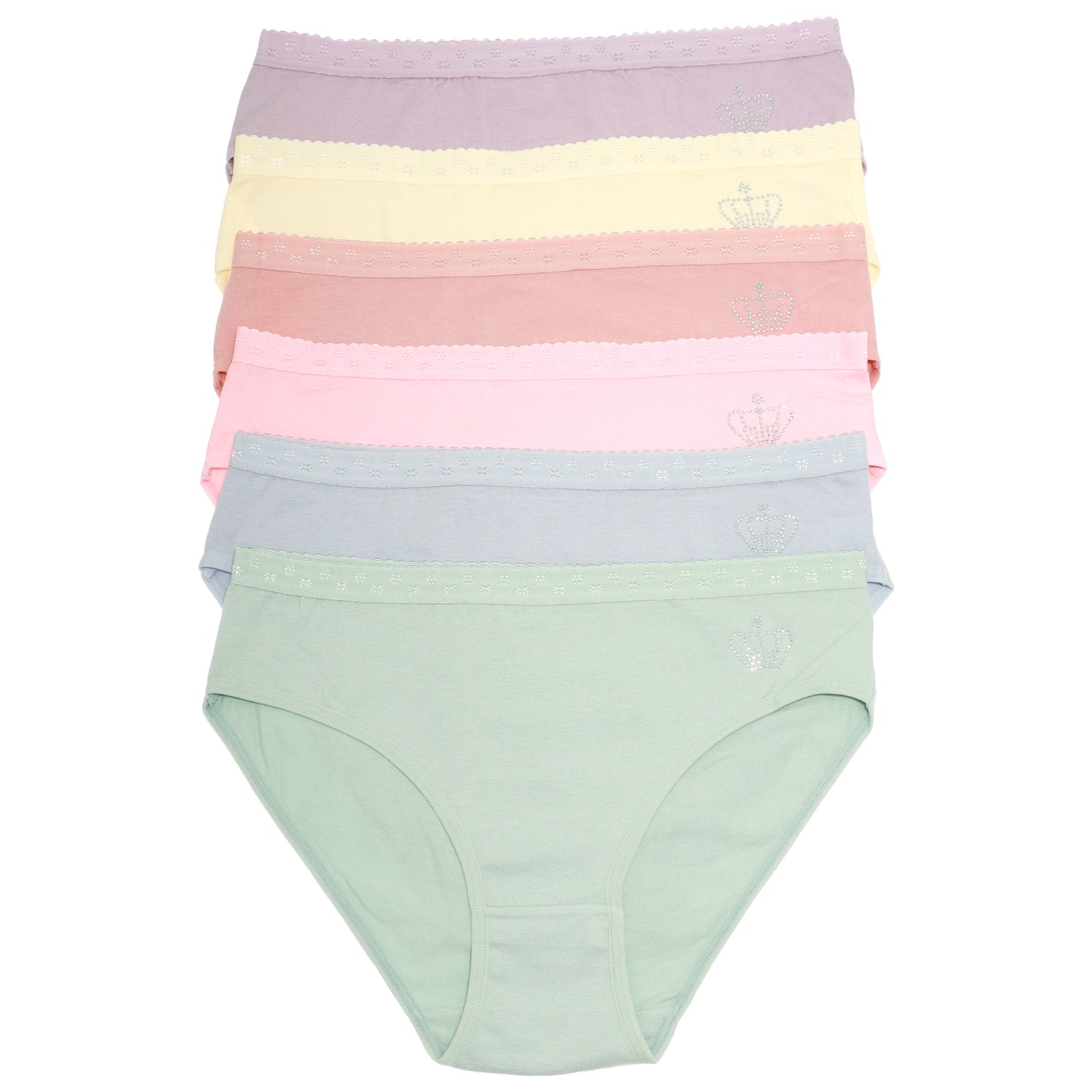 Cotton Bikini Panties with Scalloped Waistband (6-Pack)