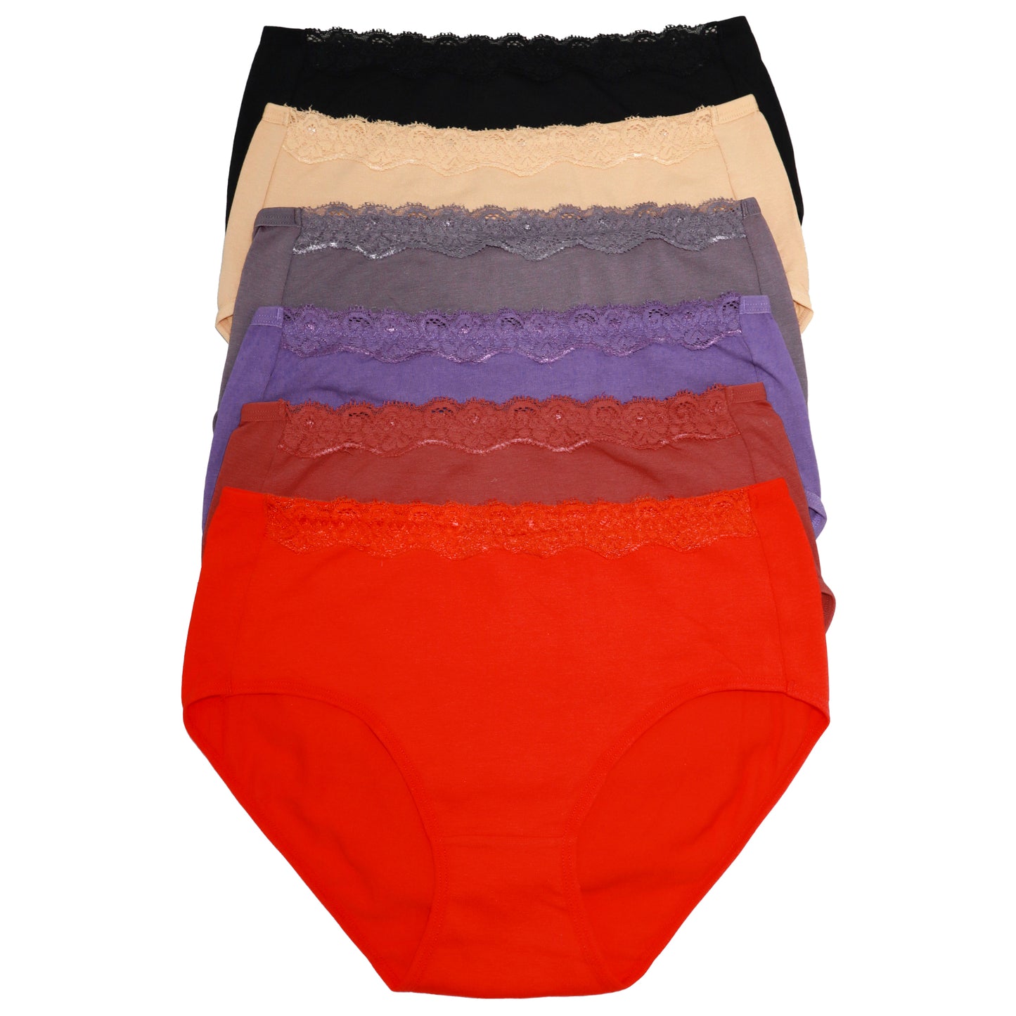 Classic Cotton Hiphugger Panties with Lace Detail (6-Pack)