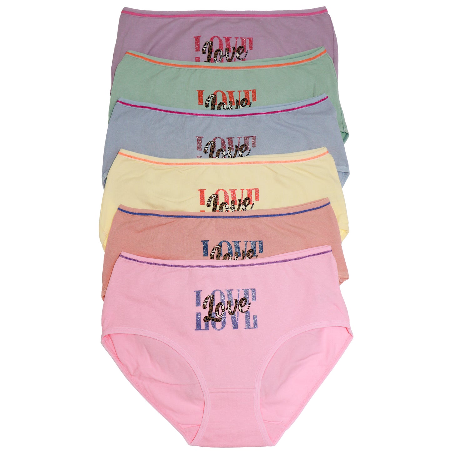 Cotton Mid-Rise Briefs with LOVE Design (6-Pack)