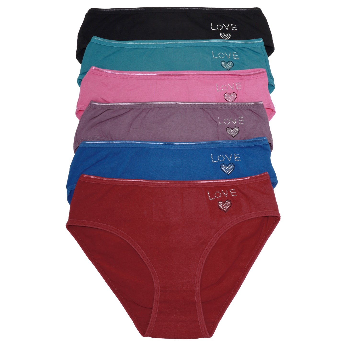 Cotton Bikini Panties with Rhinestone Hip Detail (6-Pack)