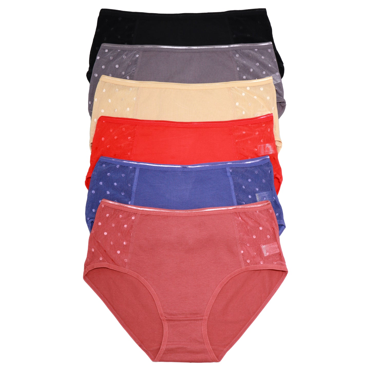 Mid Rise Brief Panties with Sheer Polka Dot Panels (6-Pack)