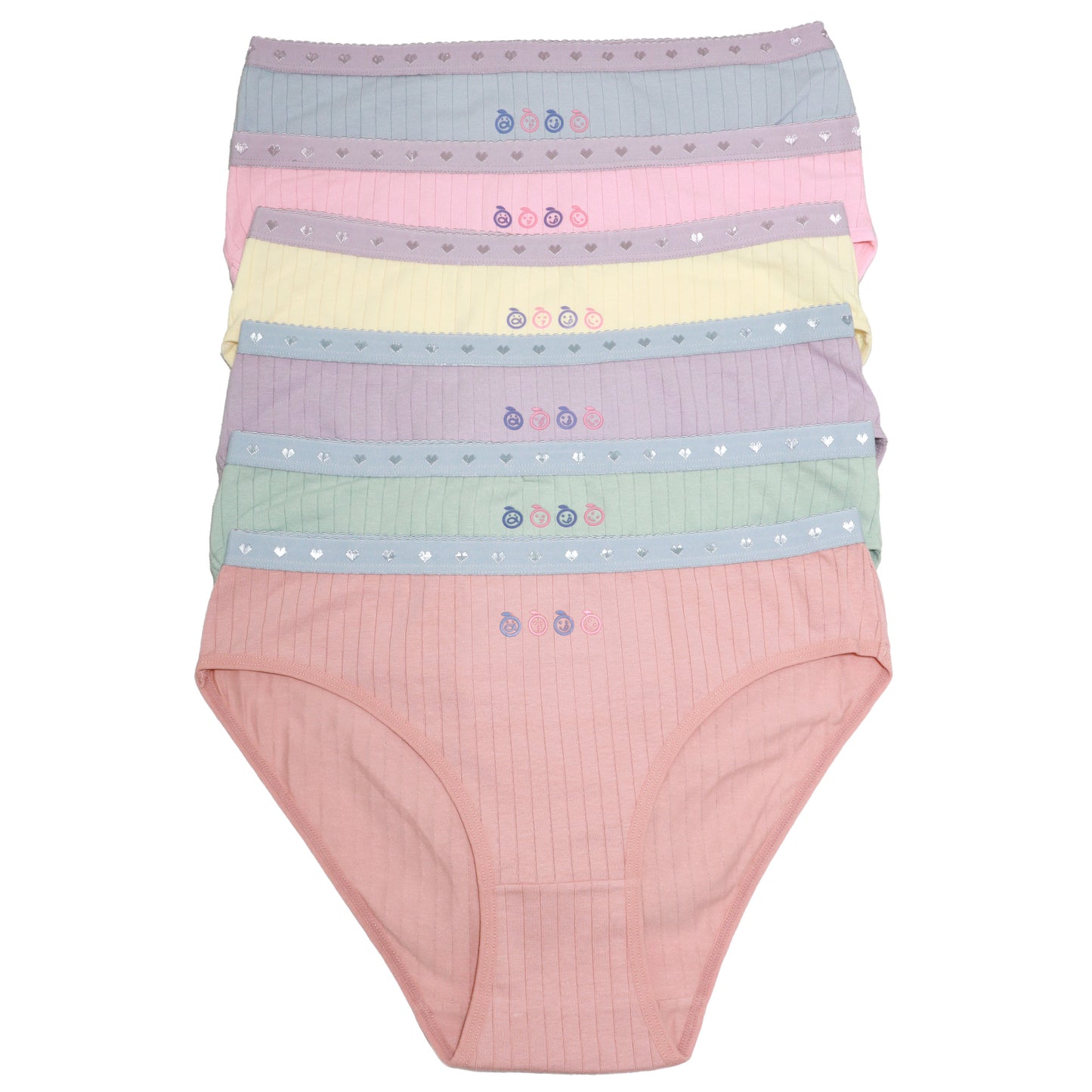 Cotton Bikini Panties with Embroidered Hearts Waistband (6-Pack)