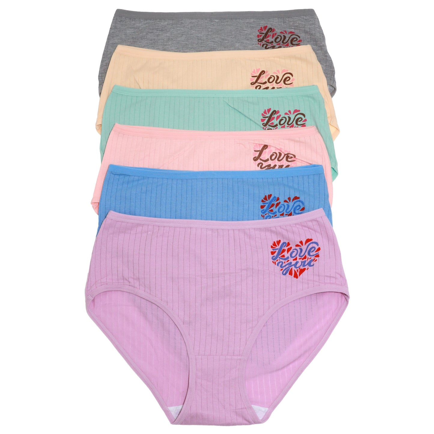 Cotton Ribbed Mid-Rise Briefs with Love You Detail (6-Pack)