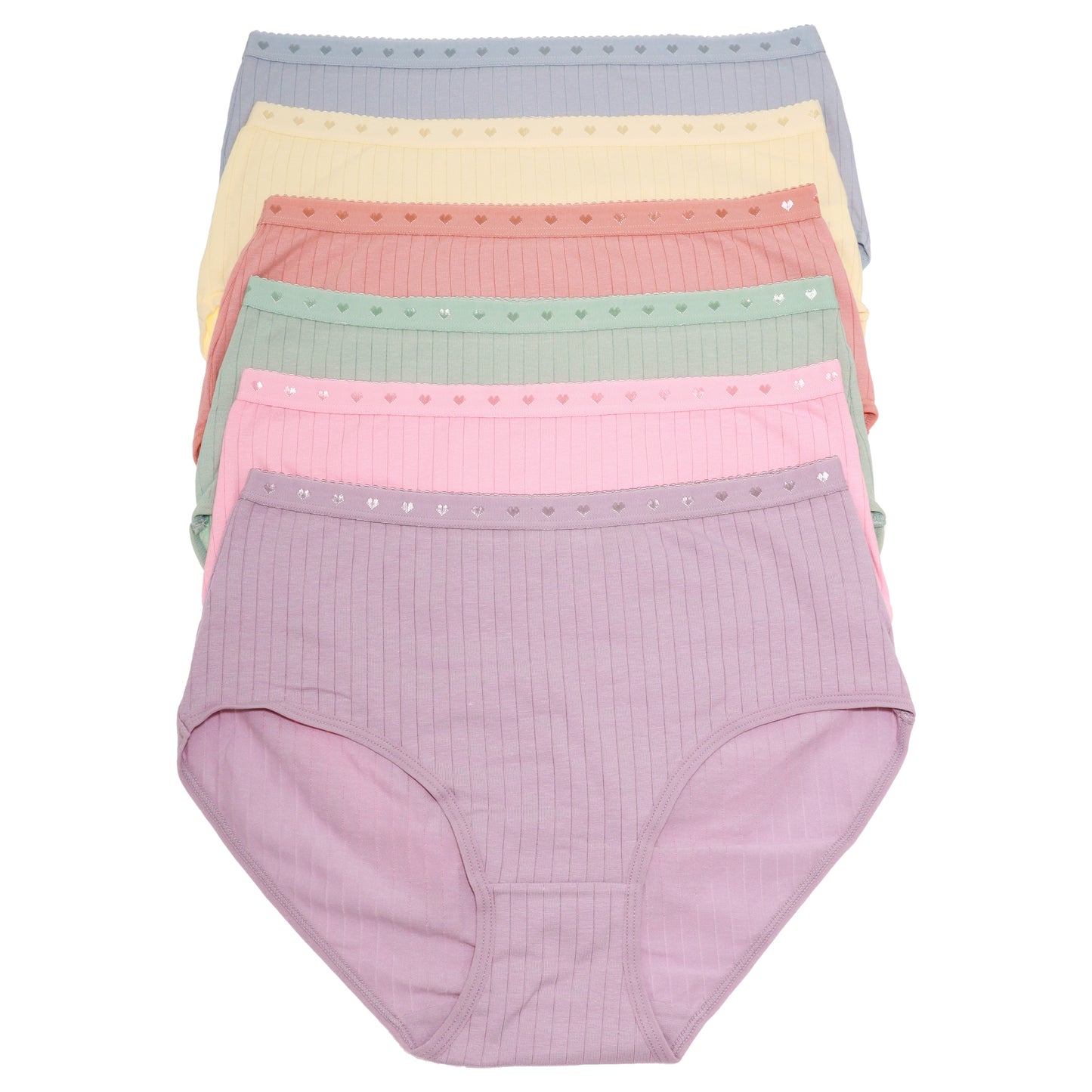 Cotton Mid Rise Brief Panties with Jacquard Waistband (6-Pack)