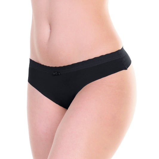 Nylon Laser Cut Thong with Scalloped Waistband (6-Pack)