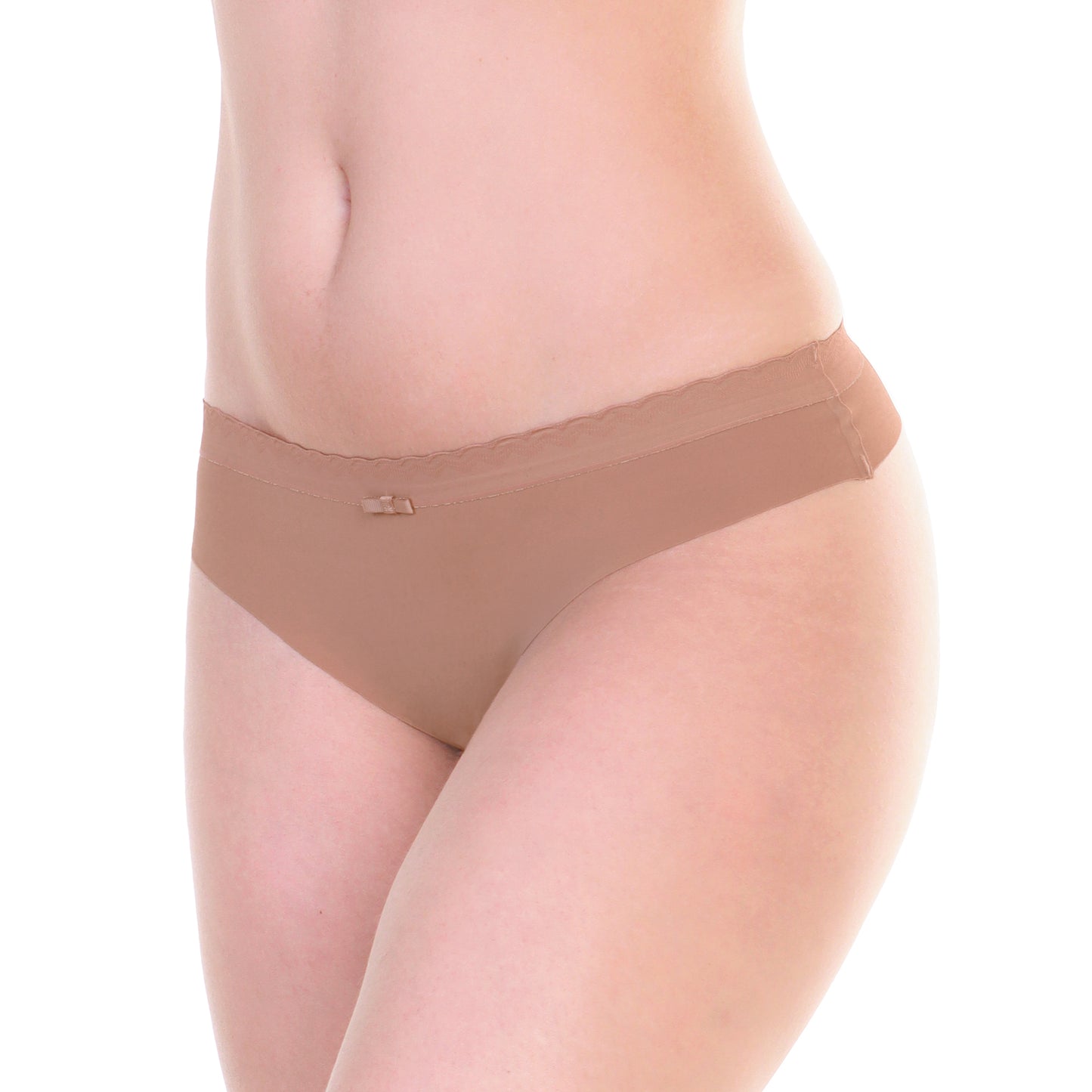 Nylon Laser Cut Thong with Scalloped Waistband (6-Pack)