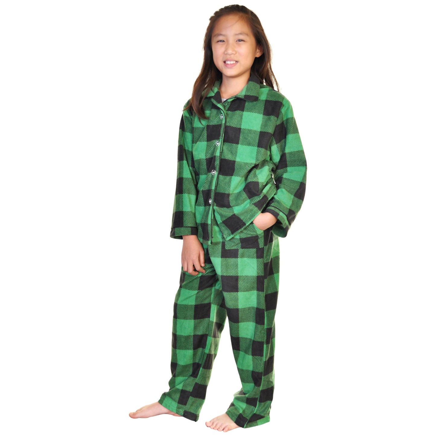 Girl's Cozy Fleece Notch Collar Pajama Set with Pockets (1-Pack)