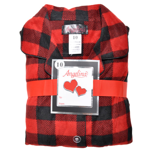 Girl's Cozy Fleece Notch Collar Pajama Set with Pockets (1-Pack)