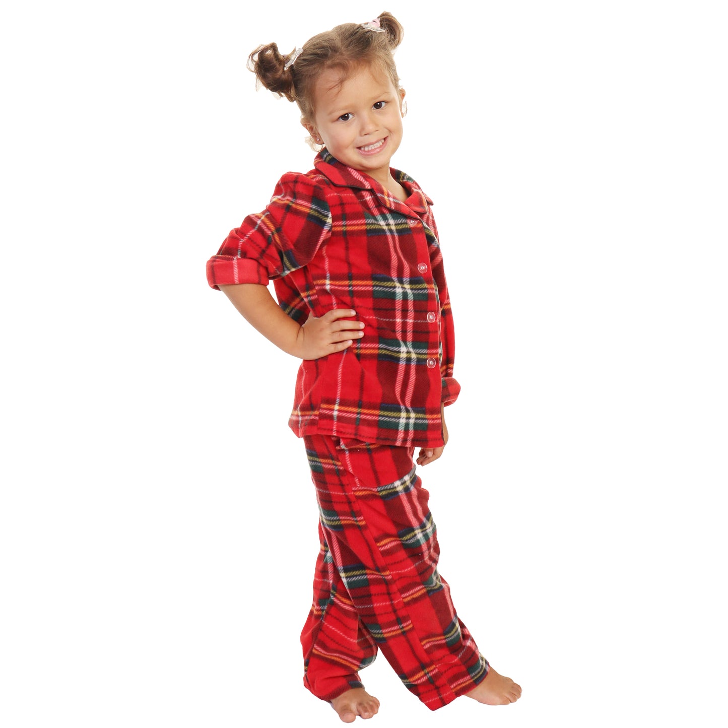 Girl's Cozy Fleece Notch Collar Pajama Set with Pockets (1-Pack)