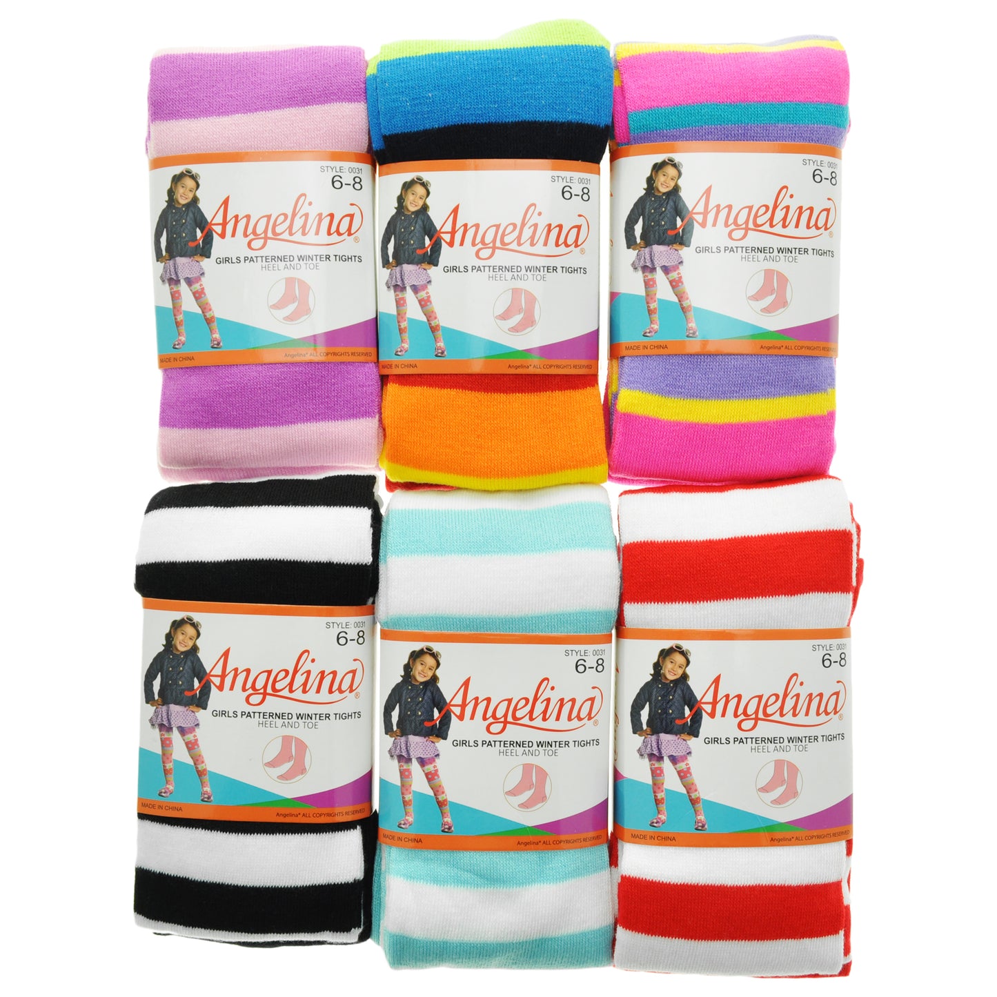 Girl's Colorful Patterned Winter Tights (6-Pack)
