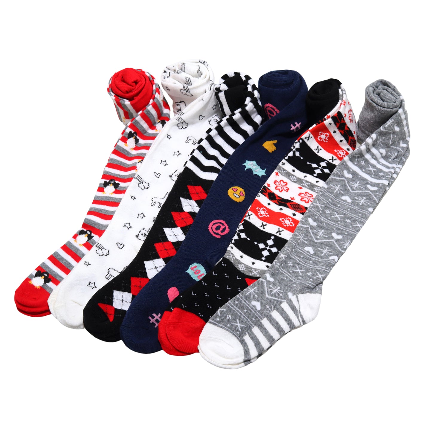 Girl's Colorful Patterned Winter Tights (6-Pack)