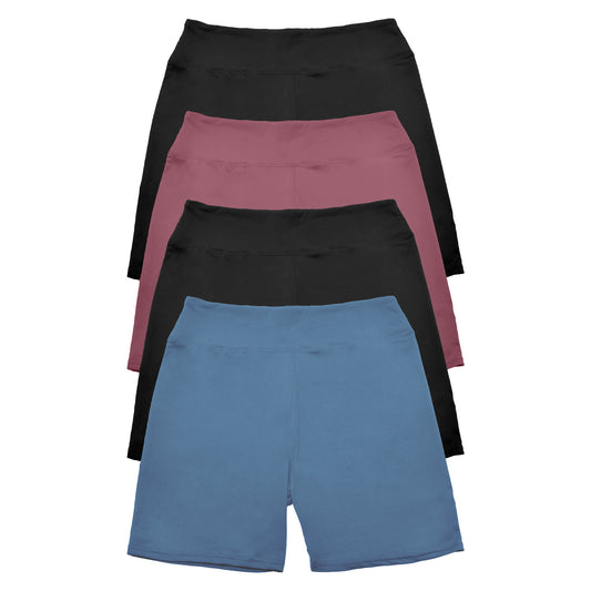 Women's Microfiber High Waist Biker Shorts (4-Pack)