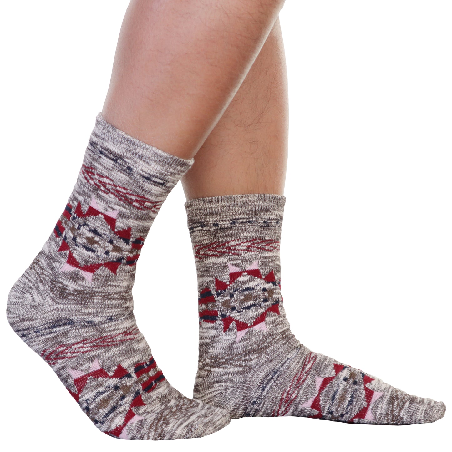 Unisex Crew Socks with Tribal Knit Design (6-Pairs)