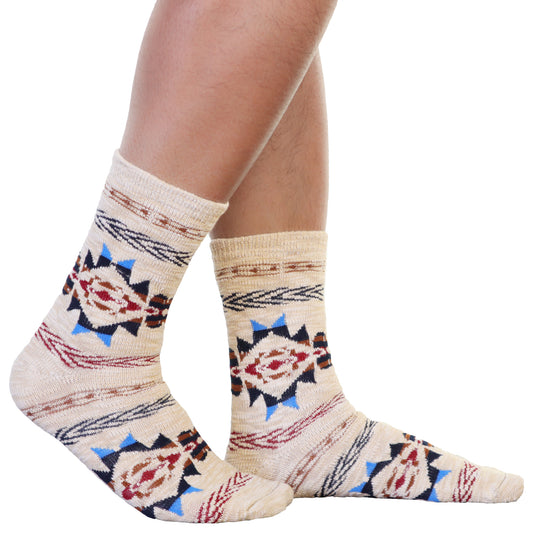 Unisex Crew Socks with Tribal Knit Design (6-Pairs)