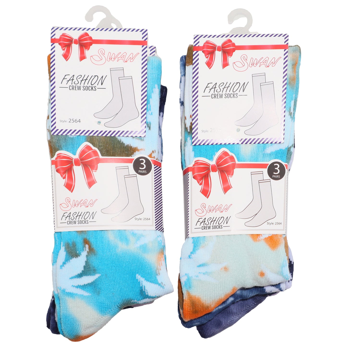 Novelty Rib Knit Crew Socks with Tie-Dye Leaf Print (6-Pairs)