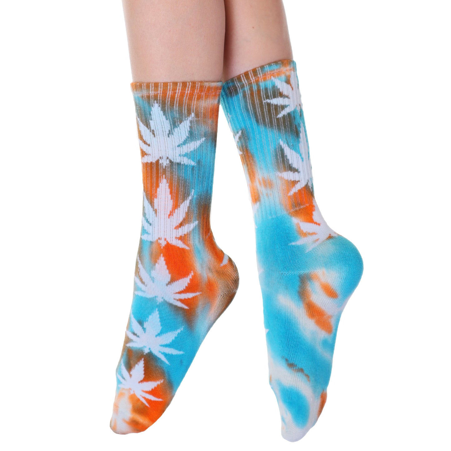 Novelty Rib Knit Crew Socks with Tie-Dye Leaf Print (6-Pairs)