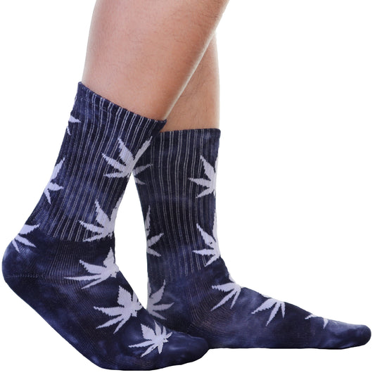 Novelty Rib Knit Crew Socks with Tie-Dye Leaf Print (6-Pairs)