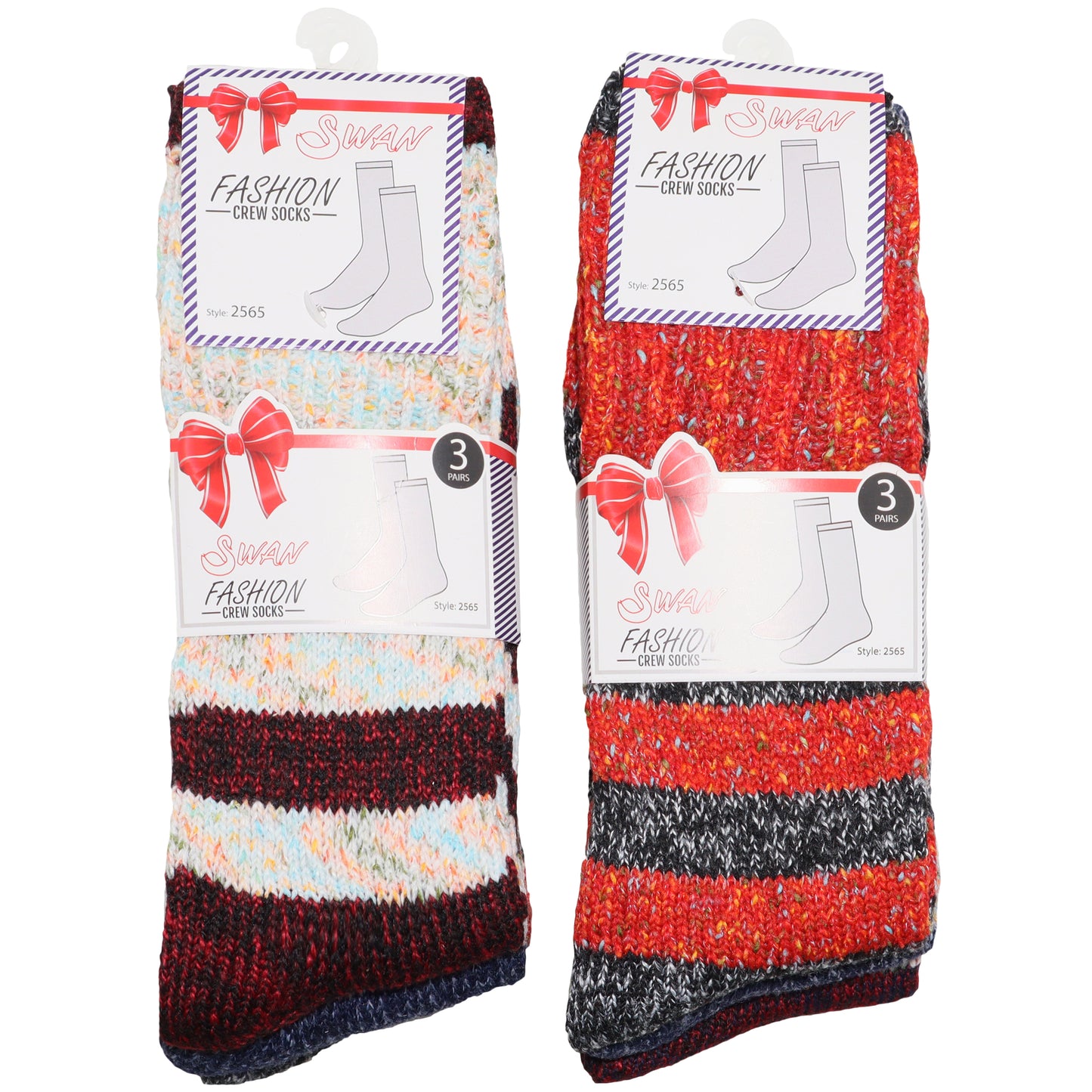 Unisex Cozy Fuzzy Crew Socks with Stripes Pattern (6-Pairs)