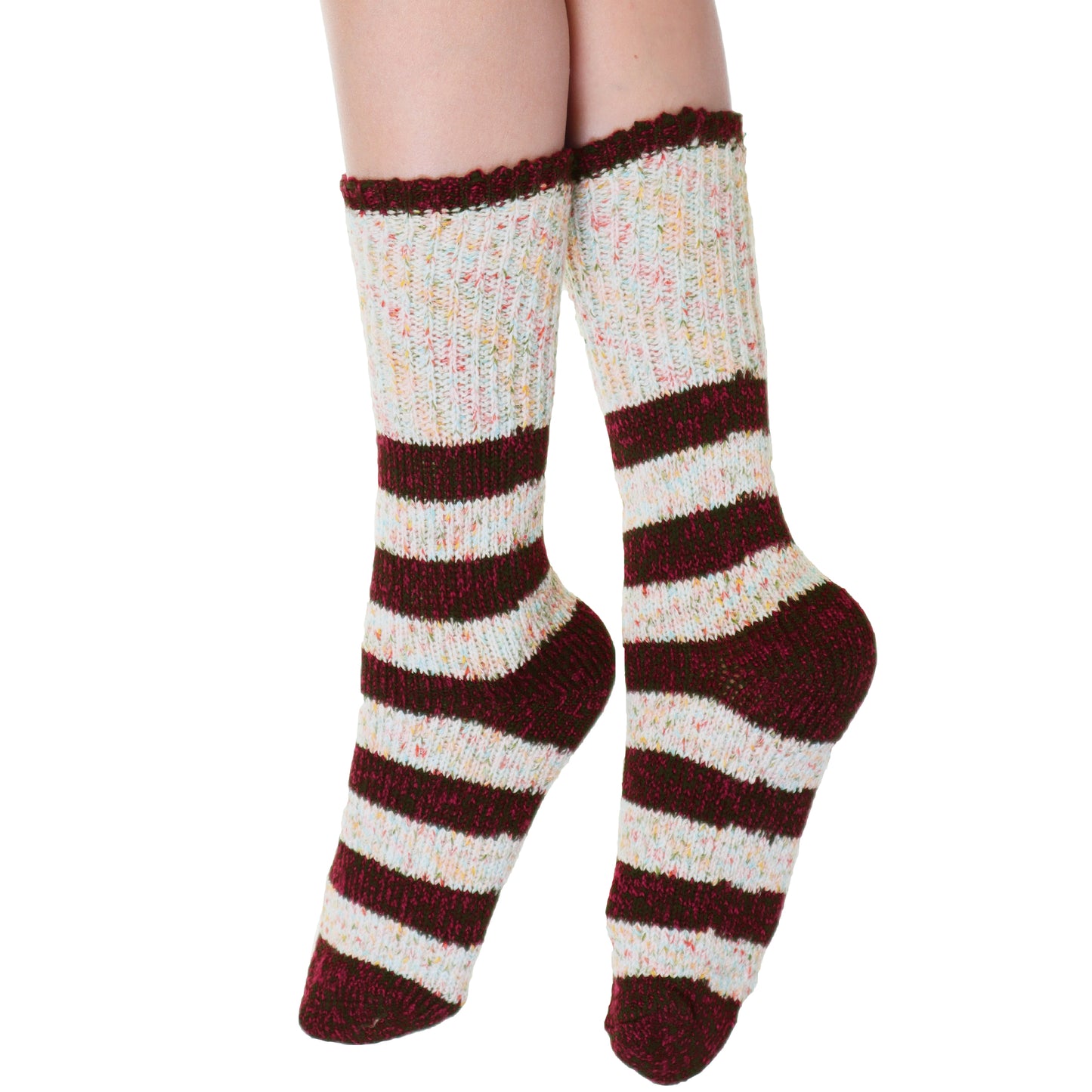Unisex Cozy Fuzzy Crew Socks with Stripes Pattern (6-Pairs)