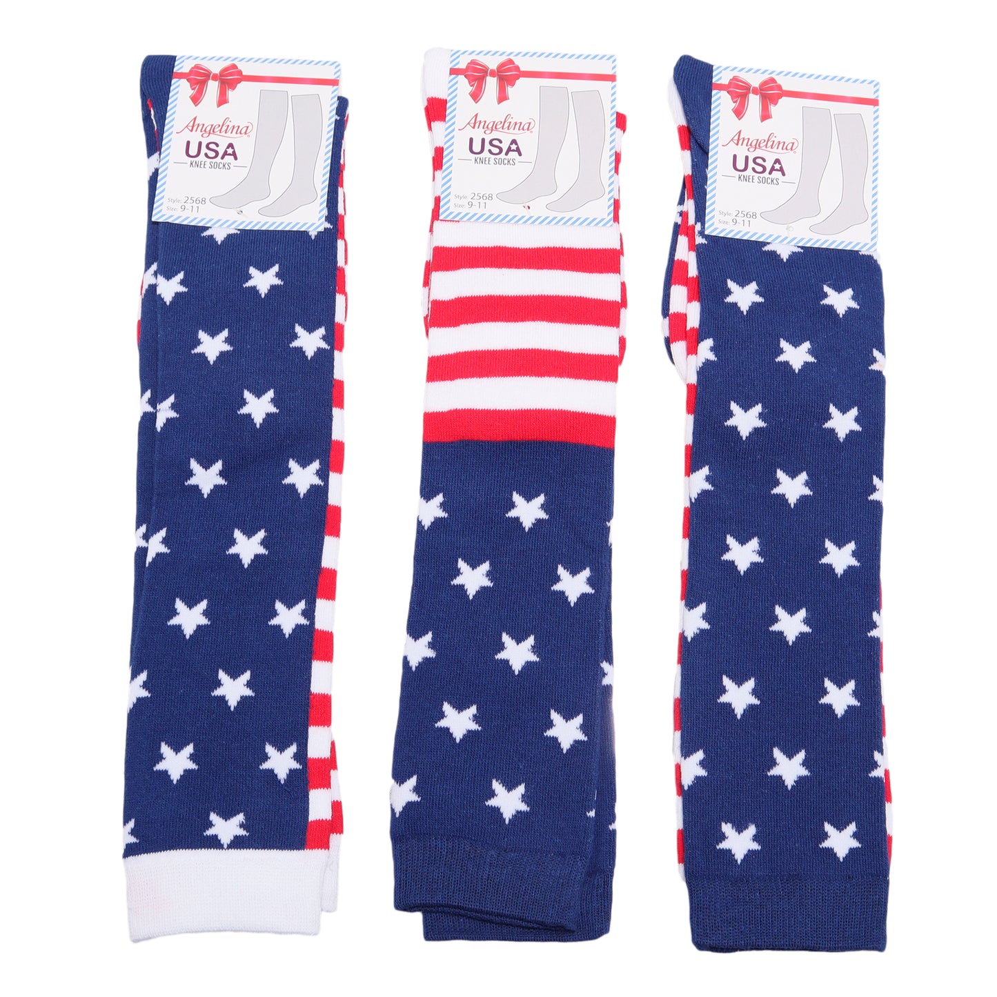 Mix-and-Match Novelty Patriotic USA Flag Knee-High Socks (3-Pairs)
