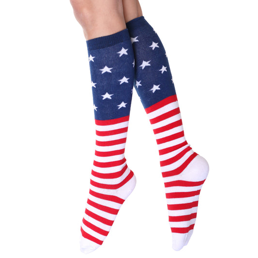 Mix-and-Match Novelty Patriotic USA Flag Knee-High Socks (3-Pairs)