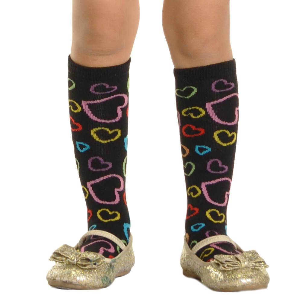 Girls Cotton Knee-High Socks with Hearts Design (6-Pairs)