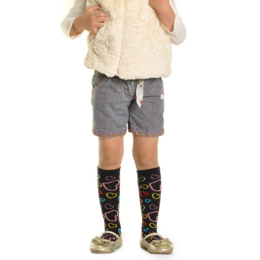Girls Cotton Knee-High Socks with Hearts Design (6-Pairs)