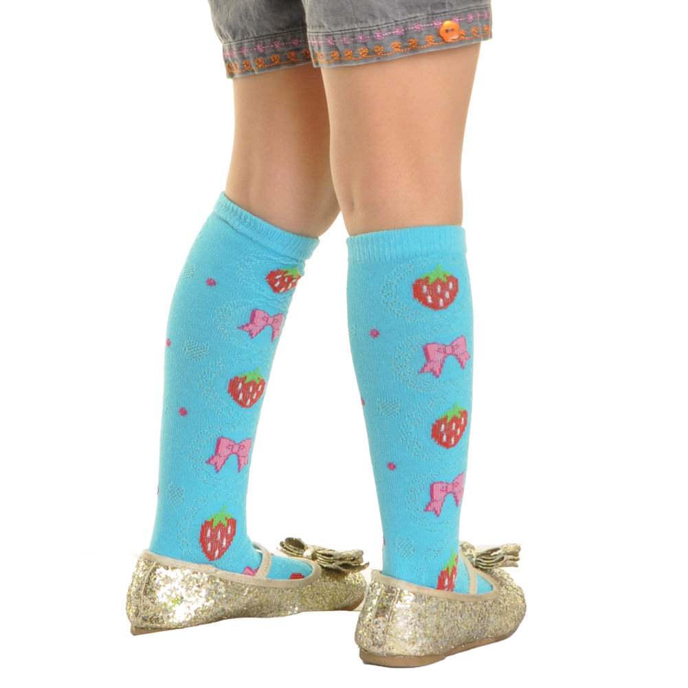 Girls Cotton Knee-High Socks with Bowtie Knit Print (6-Pairs)