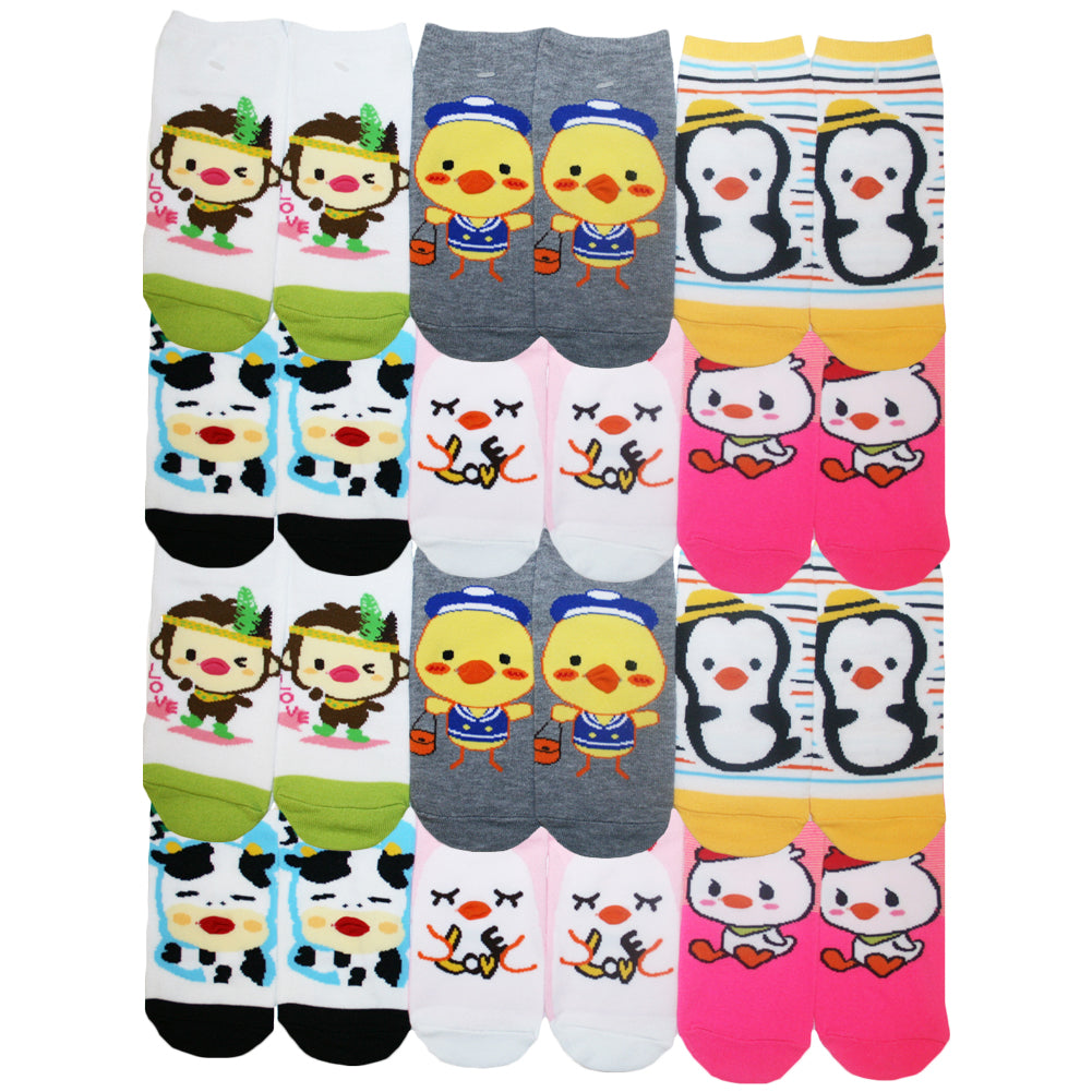 Low Cut Socks with Animal Knit Design and 3D Lips (12-Pairs)