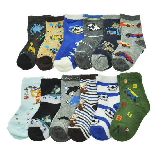Kid's Novelty Crew Socks with Assorted Knit Designs (12-Pairs)