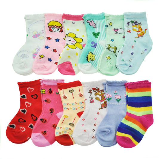 Kid's Novelty Crew Socks with Assorted Knit Designs (12-Pairs)