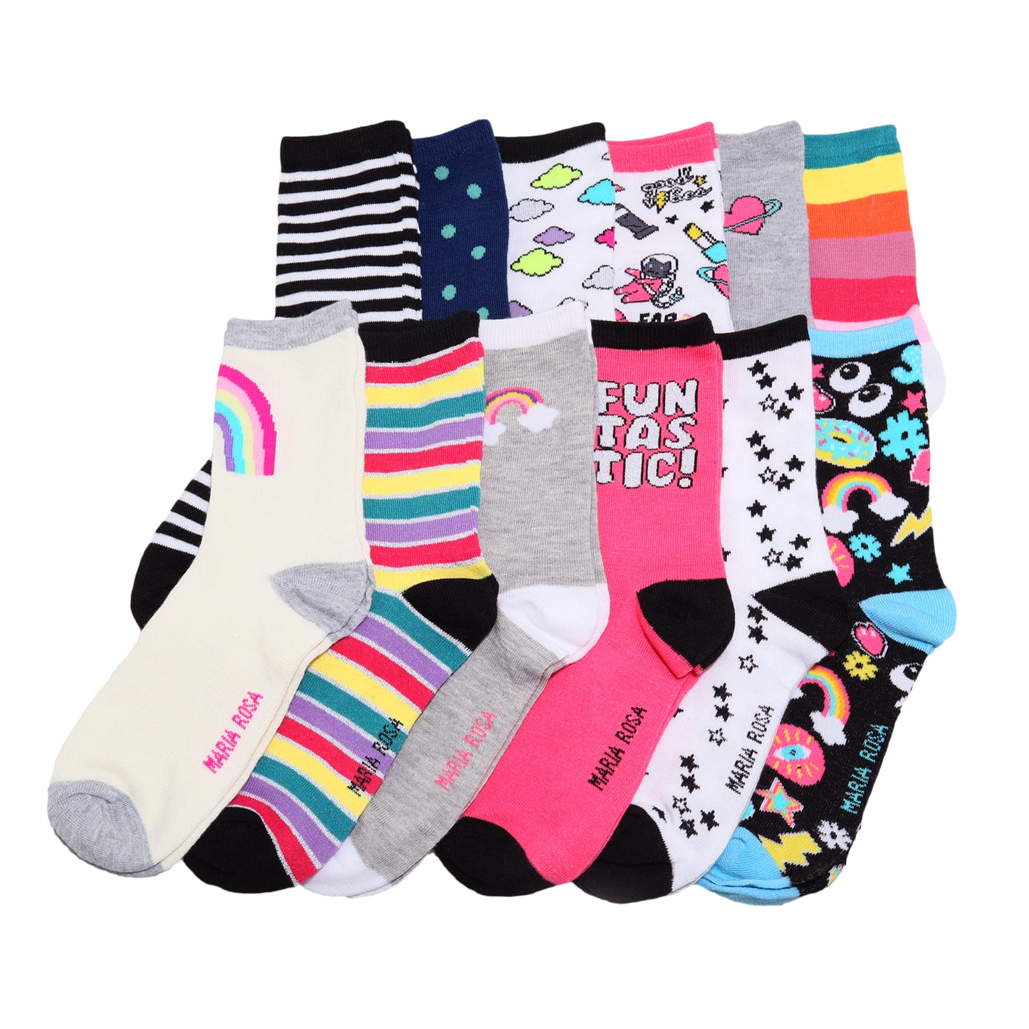 Kid's Novelty Crew Socks with Assorted Knit Designs (12-Pairs)