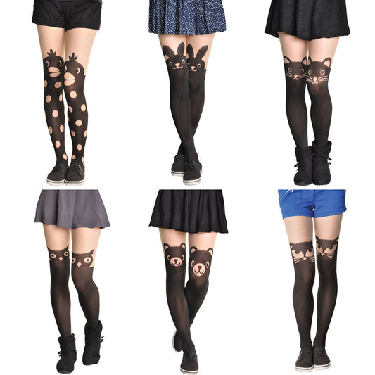 Animal Pattern Faux Thigh High Pantyhose (1-Pack)