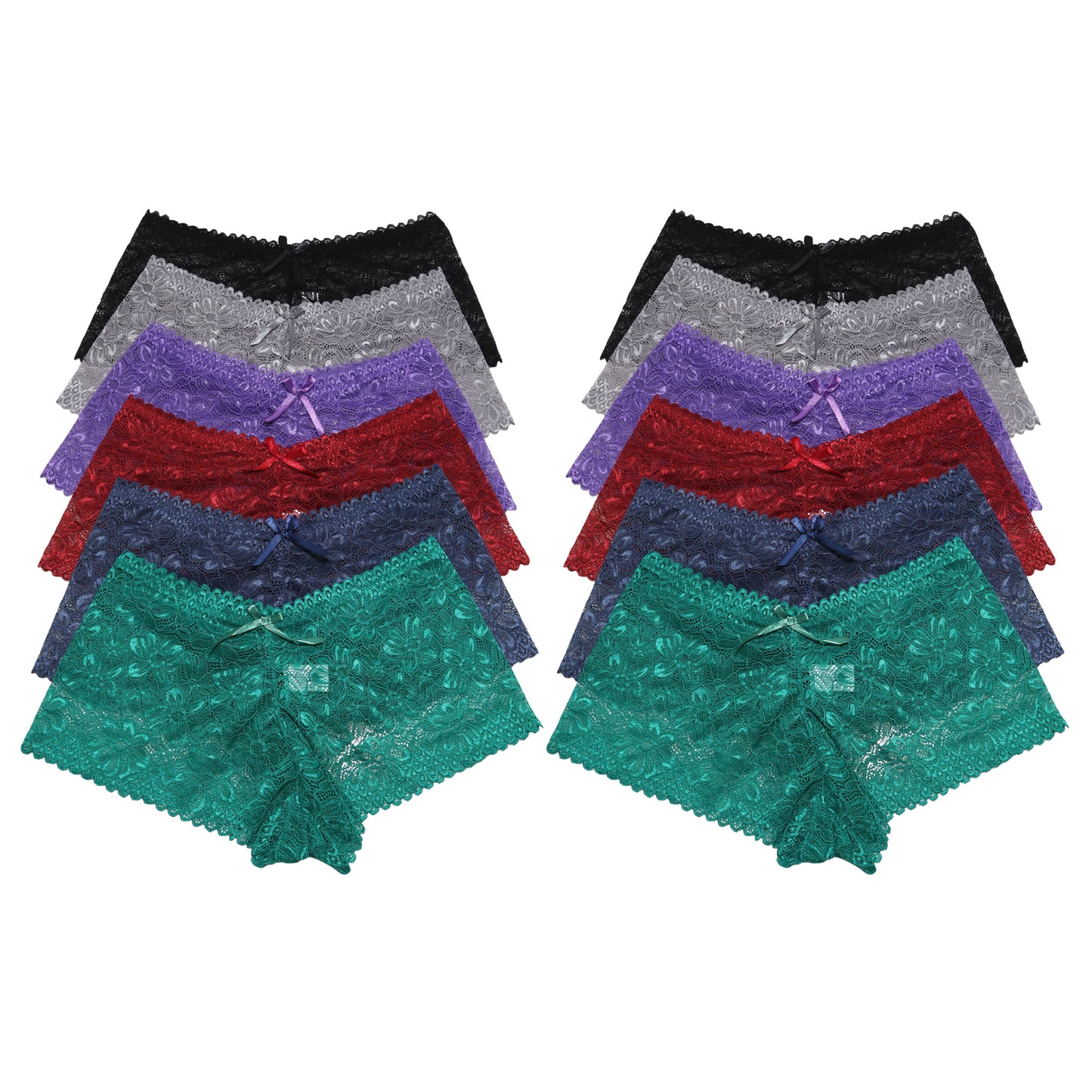 Lace Cheeky Boyshort Panties (12 Pack)
