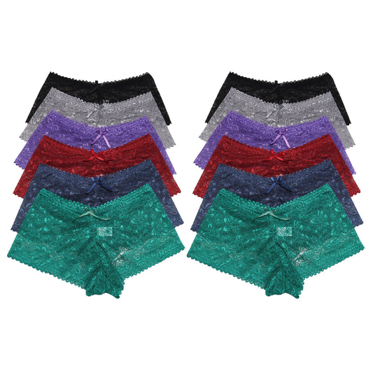 Lace Cheeky Boyshort Panties (12 Pack)