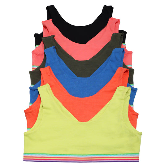 Girls Cotton Training Bra with Rainbow Elastic (6-Pack)