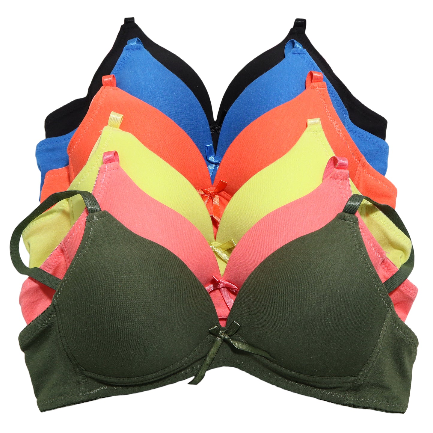Wire-Free, Lightly Padded Cotton A-Cup Bra (6-Pack)