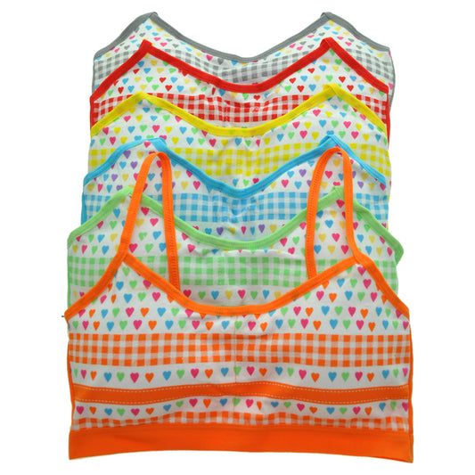 Girls's Cotton Training Bras With Heart Print Design (6-Pack)