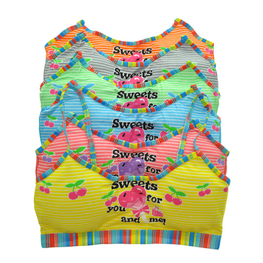 Girls' Cami Style Training Bra with Cherry Print Design (6-Pack)