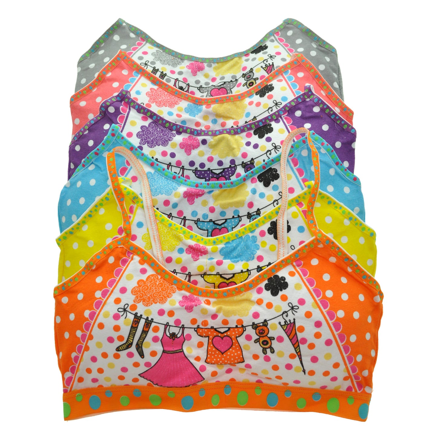 Girls' Cotton Cami Style Training Bras with Fashion Print (6-Pack)
