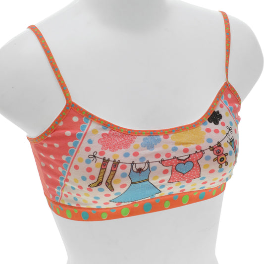 Girls' Cotton Cami Style Training Bras with Fashion Print (6-Pack)