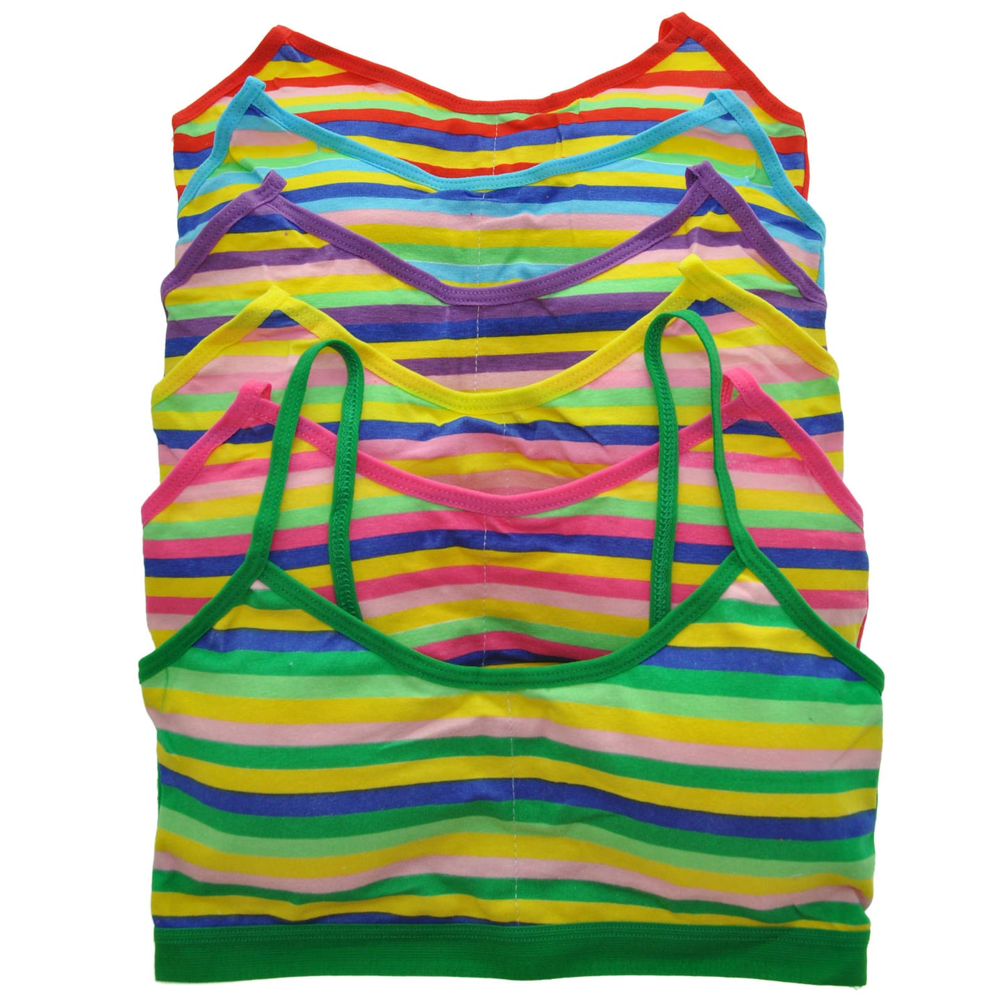 Girls' Cotton Cami Style Training Bra with Rainbow Print (6-Pack)