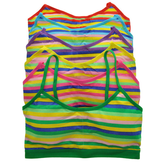 Girls' Cotton Cami Style Training Bra with Rainbow Print (6-Pack)